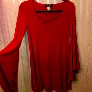 Red Flared Sleeve Dress